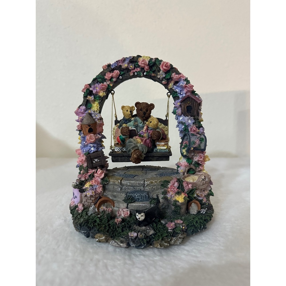 Musical Swinging Bears Sculpture Floral Garden Arch Teddy Bear Figurine